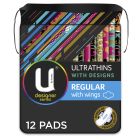 U By Kotex Regular Designer Series Ultrathins With Wings 12 Pack