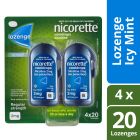 Nicorette Quit Smoking Regular Strength Cooldrops Nicotine Lozenge Icy Mint 4 x 20 Pack