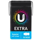 U By Kotex Regular Extra Pads With Wings 16 Pack