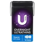 U By Kotex Overnight Ultrathins Pads Regular 10 Pack