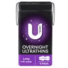 U By Kotex Overnight Ultrathins Long Pads 8 Pack