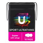 U By Kotex Super Sport Ultrathins Pads With Wings 10 Pack