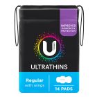 U By Kotex Regular Ultrathins Pads with Wings 14 Pack