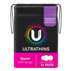 U By Kotex Super Ultrathins Pads with Wings 12 Pack