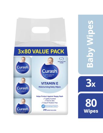 Curash Babycare Vitamin E Baby Wipes 3 x 80 Pack