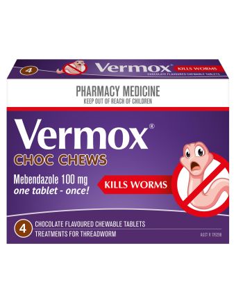 Vermox Worming Treatment Choc Chews 4 Tablets