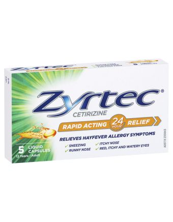 Zyrtec Rapid Acting Hayfever Allergy Relief Antihistamine Liquid Capsules 5 Pack