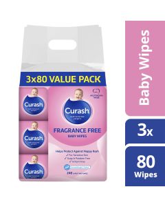 Curash Wipes Fragrance Free 3X80 Pack