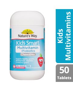 Natures Way Kids Smart Multivitamin + Probiotics 50 Strawberry Flavoured Chewable Tablets