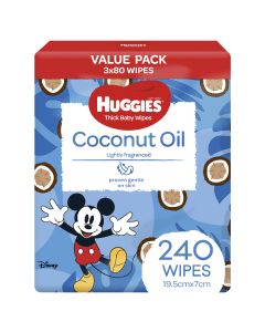 Huggies Thick Baby Wipes Coconut Oil 3 x 80 Pack