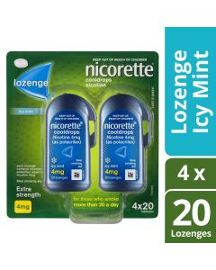 Nicorette Quit Smoking Extra Strength Cooldrops Nicotine Lozenge Icy Mint 4 x 20 Pack