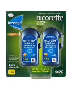 Nicorette Quit Smoking Extra Strength Nicotine Lozenge Fruitdrops 4 x 20 Pack