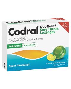 Codral Sore Throat Lozenges Antibacterial + Anaesthetic Lime & Lemon 36 Pack