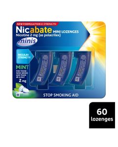 Nicabate Mini Lozenge Stop Smoking Nicotine 2mg Regular Strength Mint 60 Pack