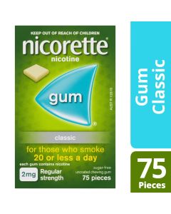 Nicorette Gum Classic Regular Strength 2mg 75 Pieces
