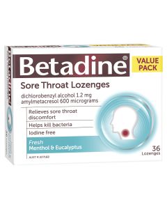 Betadine Sore Throat Lozenges Menthol & Eucalyptus 36 Pack