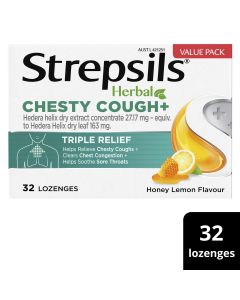 Strepsils Herbal Chesty Cough Honey Lemon Flavour 32 Lozenges