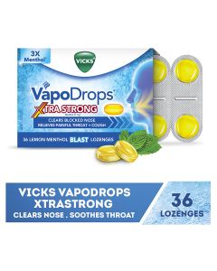 Vicks VapoDrops Xtra Strong Lemon Menthol Blast 36 Lozenges - Cough & Cold