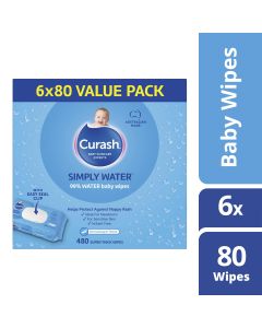 Curash Simply Water Baby Wipes 6 x 80 Value Pack