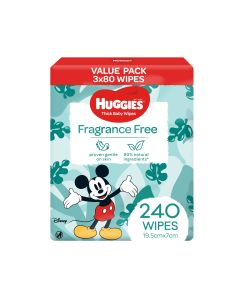 Huggies Thick Baby Wipes Fragrance Free 3 X 80 Pack