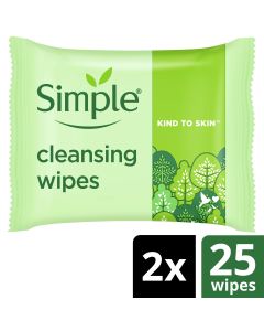 Simple Kind to Skin Biodegradable Cleansing Wipes with vit B5, vit E & pro amino acids 50 pc