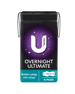 U By Kotex Extra Overnight Ultimate Pads with Wings 6 Pack