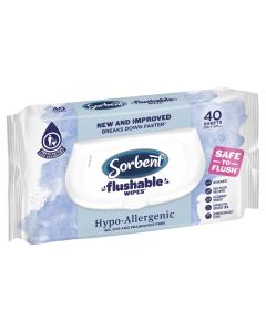 Sorbent Hypo-Allergenic Flushable Wipes 40 Pack