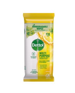 Dettol Multipurpose Disinfectant Wipes Lemon Burst Household Grade, 110 Pack