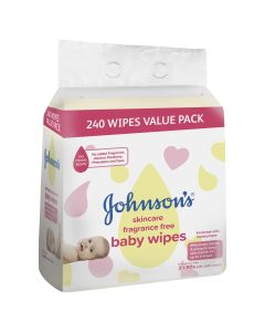 Johnson's Skincare Fragrance Free Baby Wipes 3 x 80 Pack