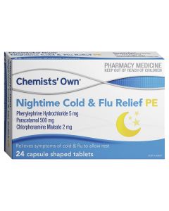 Chemists' Own Night Time Cold & Flu Relief PE 24 Capsules