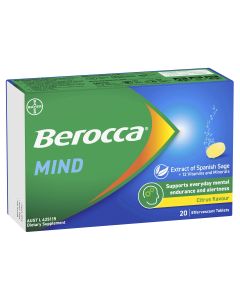 Berocca Mind Citrus Effervescent Tablets, Vitamin B & C, Magnesium, Zinc and Extract of Spanish Sage 20 Pack