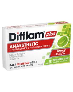 Difflam Plus Anaesthetic Sore Throat Lozenges Pineapple & Lime Flavour 16 Lozenges