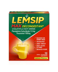 Lemsip Max Decongestant Cold and Flu Hot Drink Lemon 10 Pack