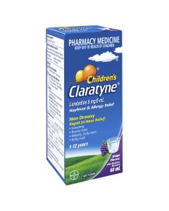 Claratyne Children's Hayfever & Allergy Relief Antihistamine Grape Flavour Syrup 60mL