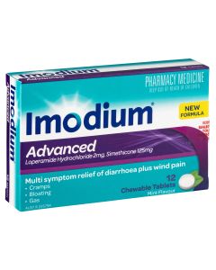 Imodium Advanced Diarrhoea Plus Wind Pain Chewable Tablets Mint Flavour 12 Pack